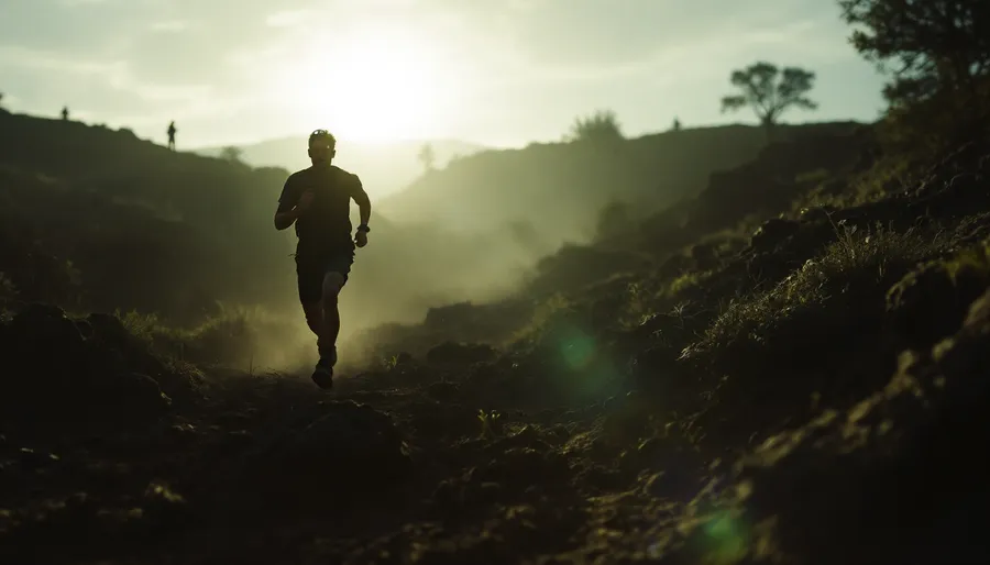 Grupo de corredores tomando la salida de una backyard ultra en un aro de asfalto al amanecer.