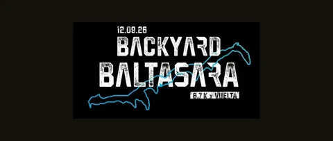 Cartel de la Backyard Baltasara con la fecha 12.09.26, el nombre de la carrera y el trazado azul de la vuelta de 6,7 km