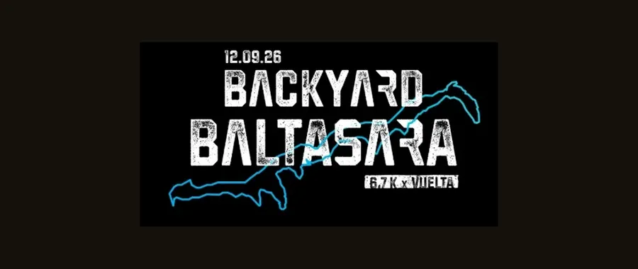Cartel de la Backyard Baltasara con la fecha 12.09.26, el nombre de la carrera y el trazado azul de la vuelta de 6,7 km