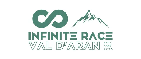 Logotipo de la Infinite Race Val d'Aran Backyard Ultra: un símbolo de infinito y una cumbre de montaña en verde sobre fondo blanco