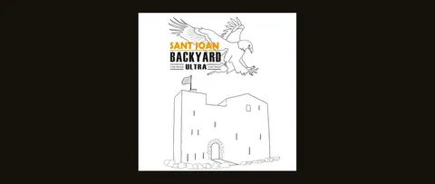 Logotipo de la Sant Joan Backyard Ultra: un águila con las alas abiertas sobre una torre de piedra medieval