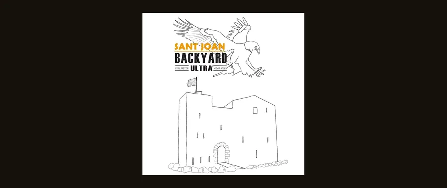 Logotipo de la Sant Joan Backyard Ultra: un águila con las alas abiertas sobre una torre de piedra medieval